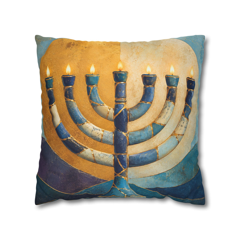 Menorah Kintsugi Pillow Cover | Jewish Spiritual Art | Modern Decor