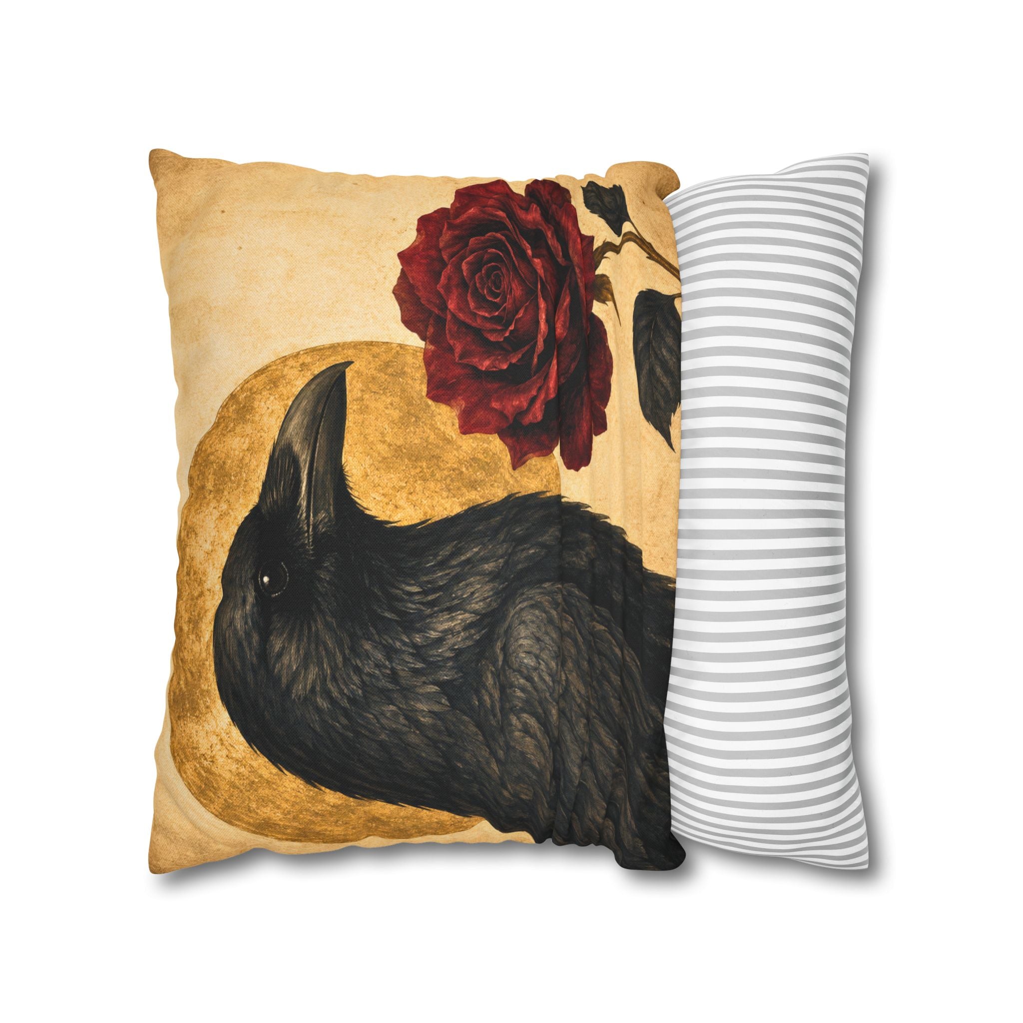 Raven Rose Pillow Cover | Gothic Moon Art | Dark Romantic Decor