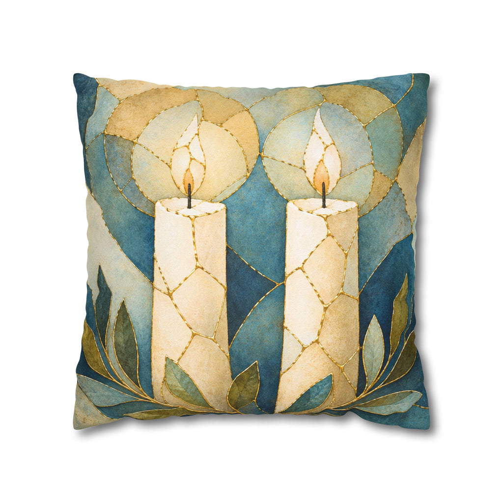 Shabbat Candles Pillow Cover | Jewish Spiritual Art | Calm Decor
