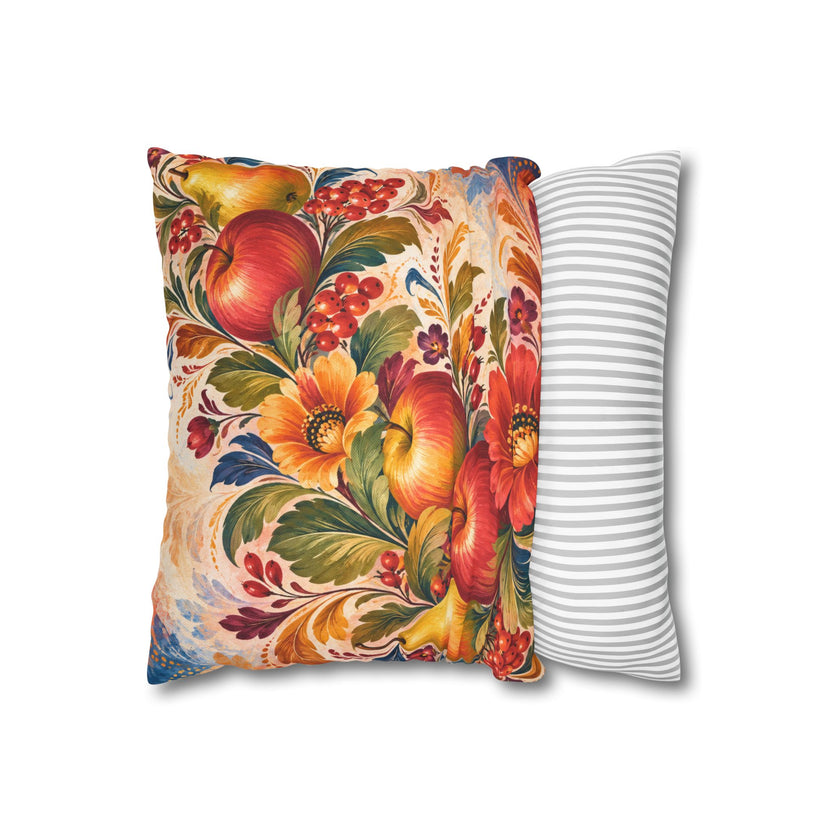 Harvest Fruit Pillow Cover | Folk Art Still Life | Traditional Decor