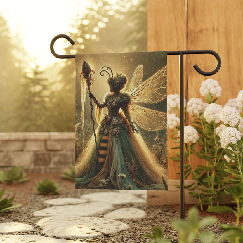Bee Fairy Garden Flag Fantasy Queen with Wings and Staff 12x18 Double Sided Outdoor Decor for Whimsical Gardens and Nature Lovers