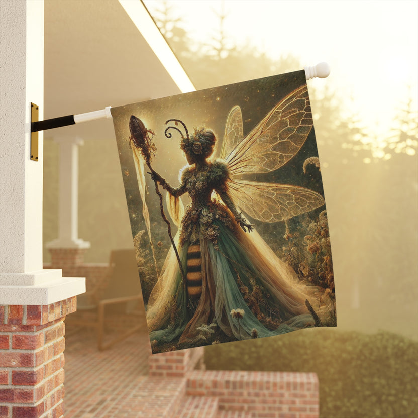 Bee Fairy Garden Flag Fantasy Queen with Wings and Staff 12x18 Double Sided Outdoor Decor for Whimsical Gardens and Nature Lovers