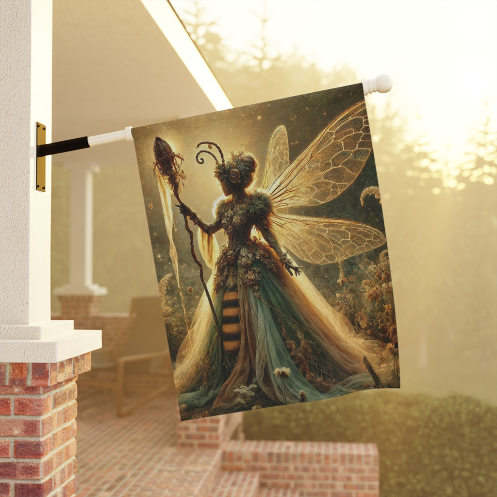 Bee Fairy Garden Flag Fantasy Queen with Wings and Staff 12x18 Double Sided Outdoor Decor for Whimsical Gardens and Nature Lovers