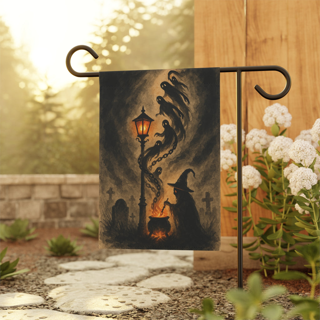 Halloween Garden Flag Witch Cauldron Ghosts Haunted Lamp Graveyard Decor Spooky Outdoor Banner Witchy Fall Yard Sign