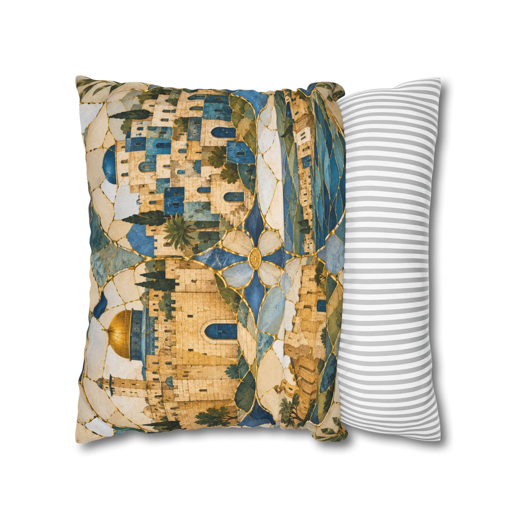 Four Holy Cities Pillow Cover | Jerusalem Hebron Tiberias Safed Art | Spiritual Decor