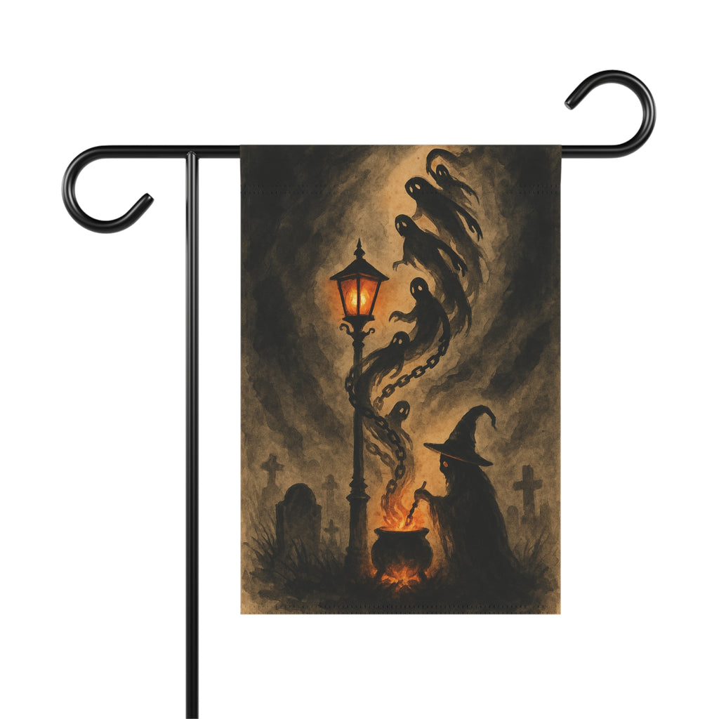 Halloween Garden Flag Witch Cauldron Ghosts Haunted Lamp Graveyard Decor Spooky Outdoor Banner Witchy Fall Yard Sign