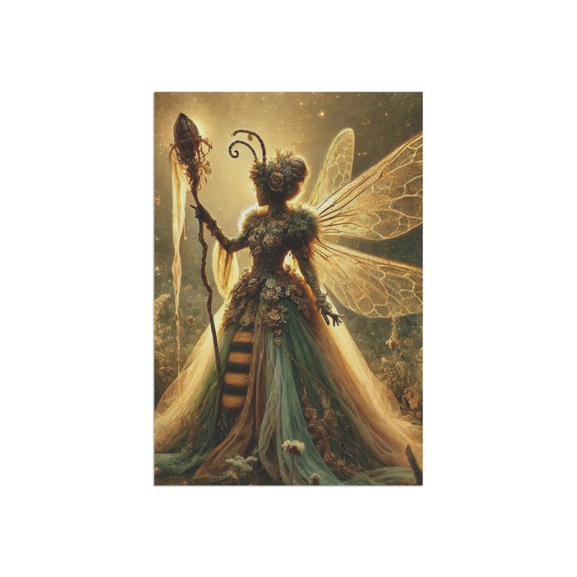 Bee Fairy Garden Flag Fantasy Queen with Wings and Staff 12x18 Double Sided Outdoor Decor for Whimsical Gardens and Nature Lovers