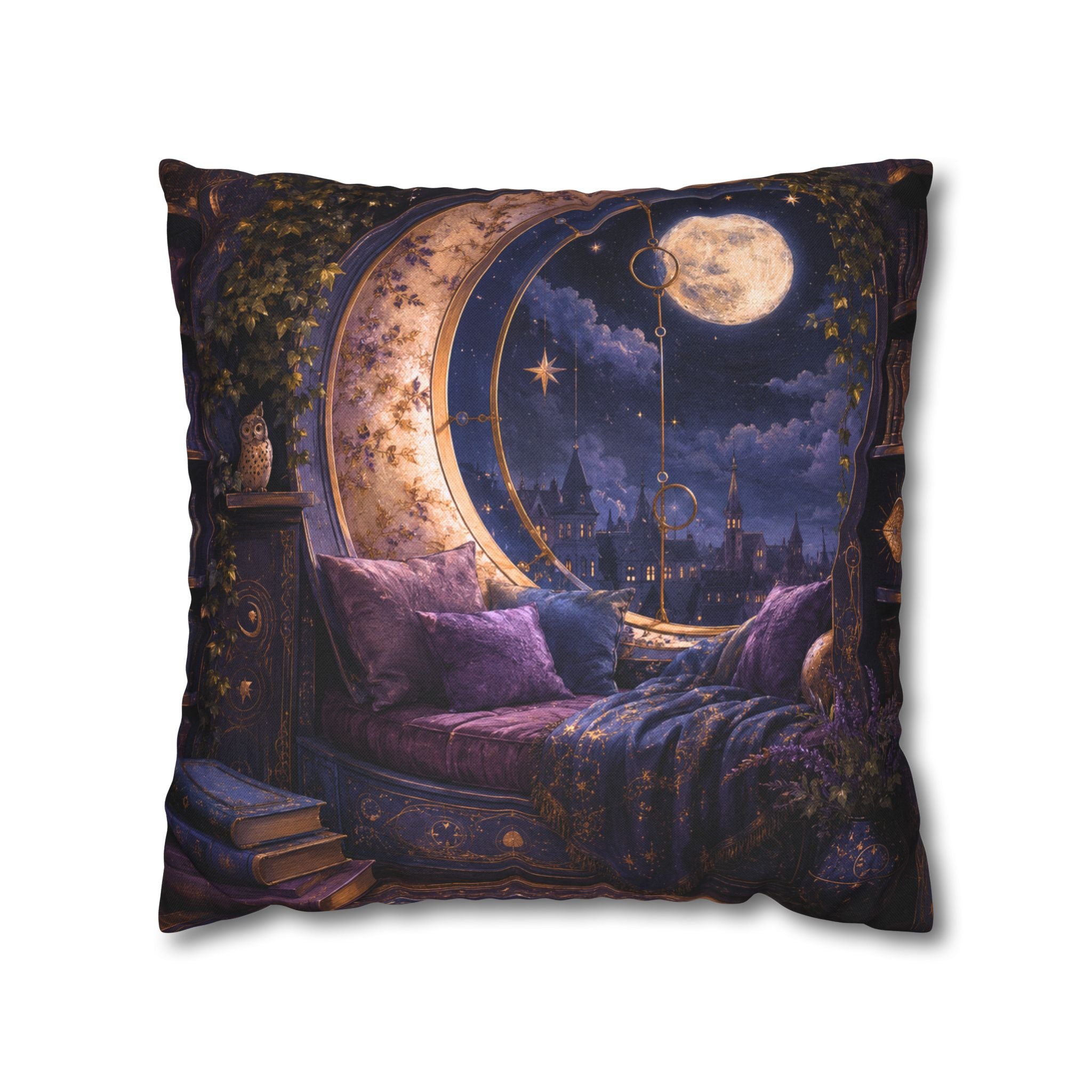 Moon Window Reading Nook Pillow Cover | Fantasy Cozy Art | Magical Decor