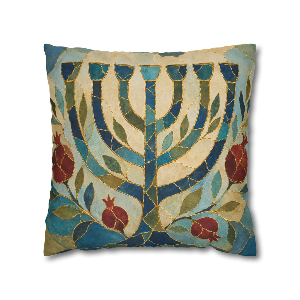 Menorah Pomegranate Pillow Cover | Kintsugi Jewish Art | Spiritual Decor