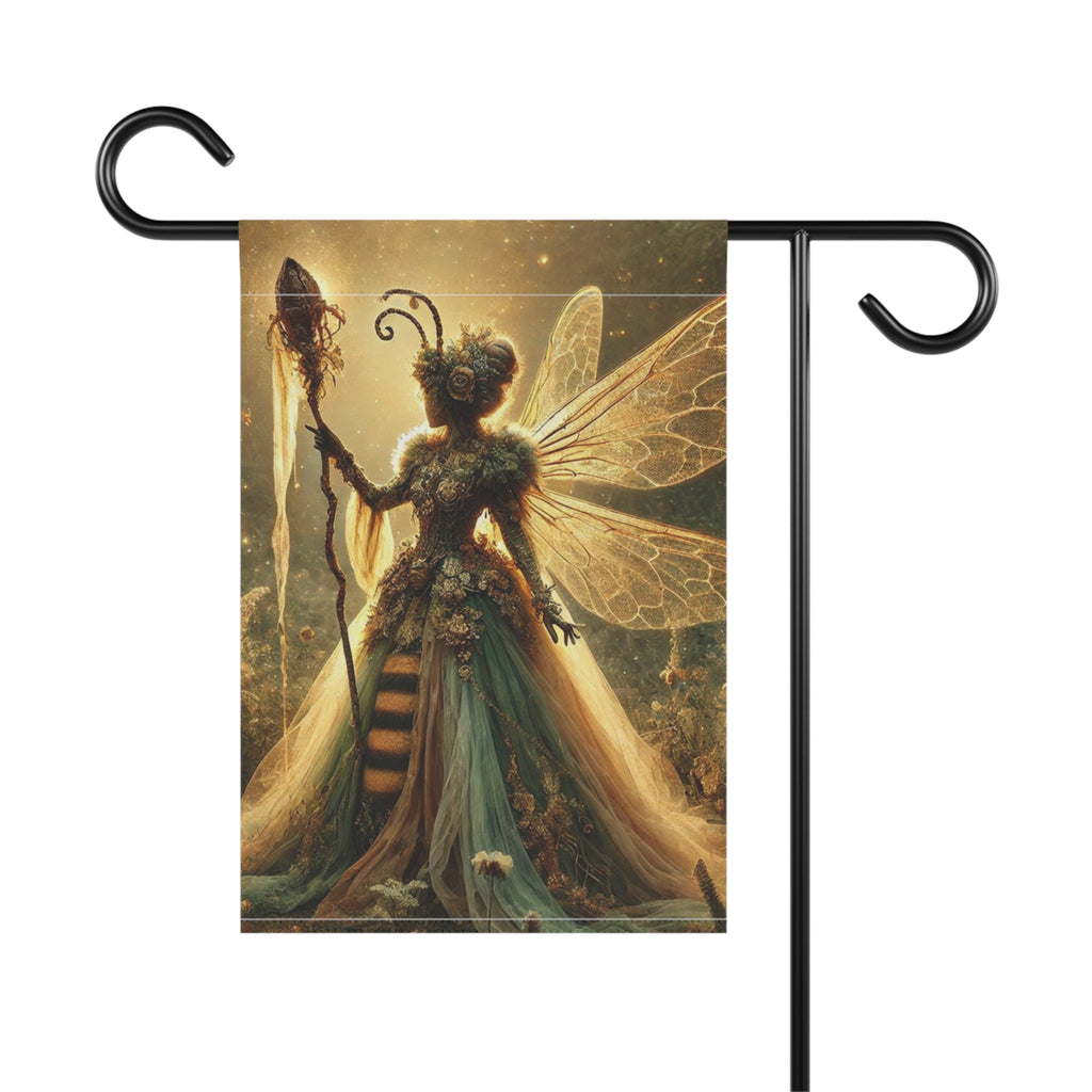 Bee Fairy Garden Flag Fantasy Queen with Wings and Staff 12x18 Double Sided Outdoor Decor for Whimsical Gardens and Nature Lovers