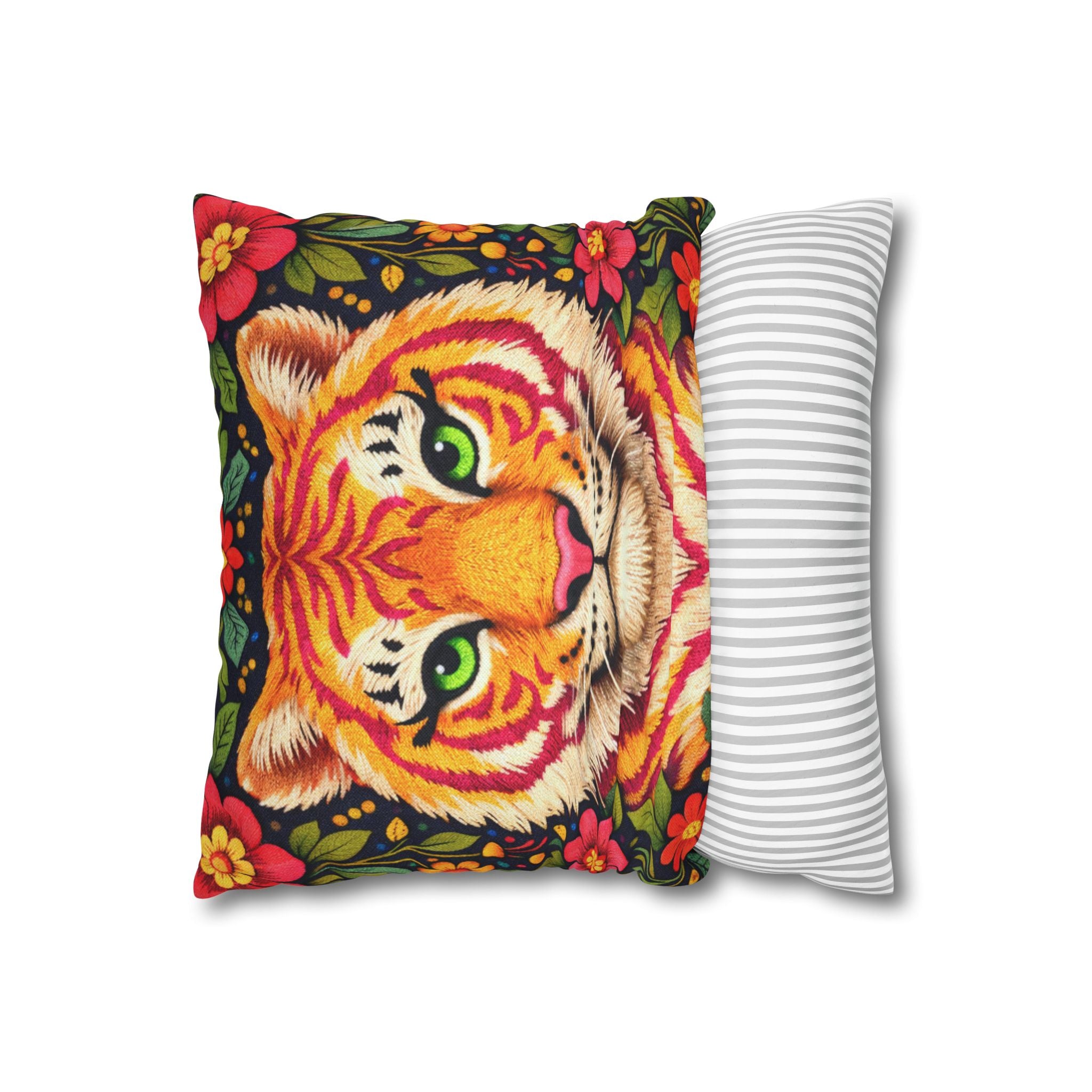 Folk Art Tiger Pillow Cover – Layered Color Artwork