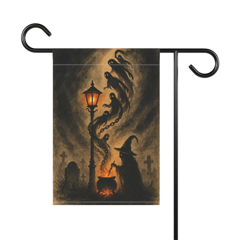 Halloween Garden Flag Witch Cauldron Ghosts Haunted Lamp Graveyard Decor Spooky Outdoor Banner Witchy Fall Yard Sign