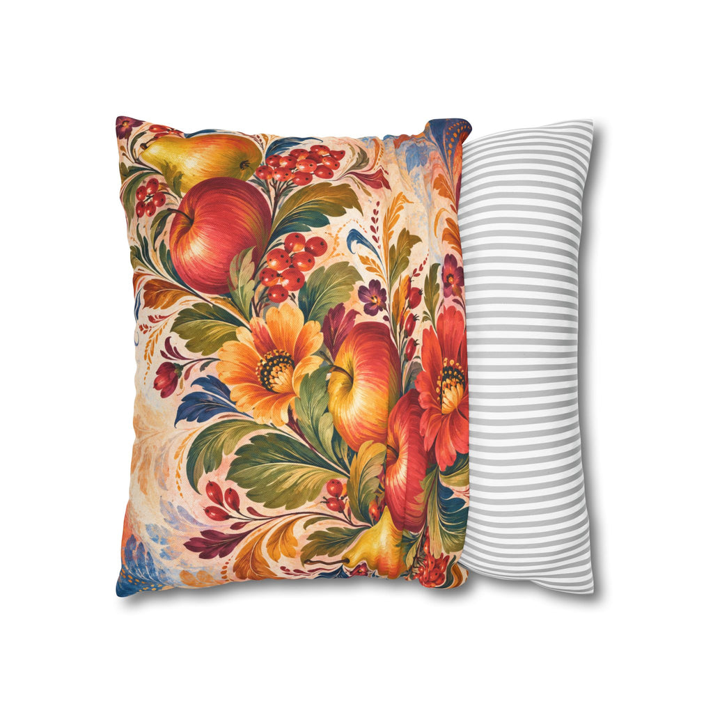 Harvest Fruit Pillow Cover | Folk Art Still Life | Traditional Decor
