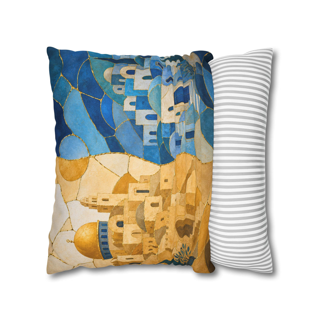 Jerusalem & Safed Pillow Cover | Kintsugi Jewish Cities Art | Spiritual Decor