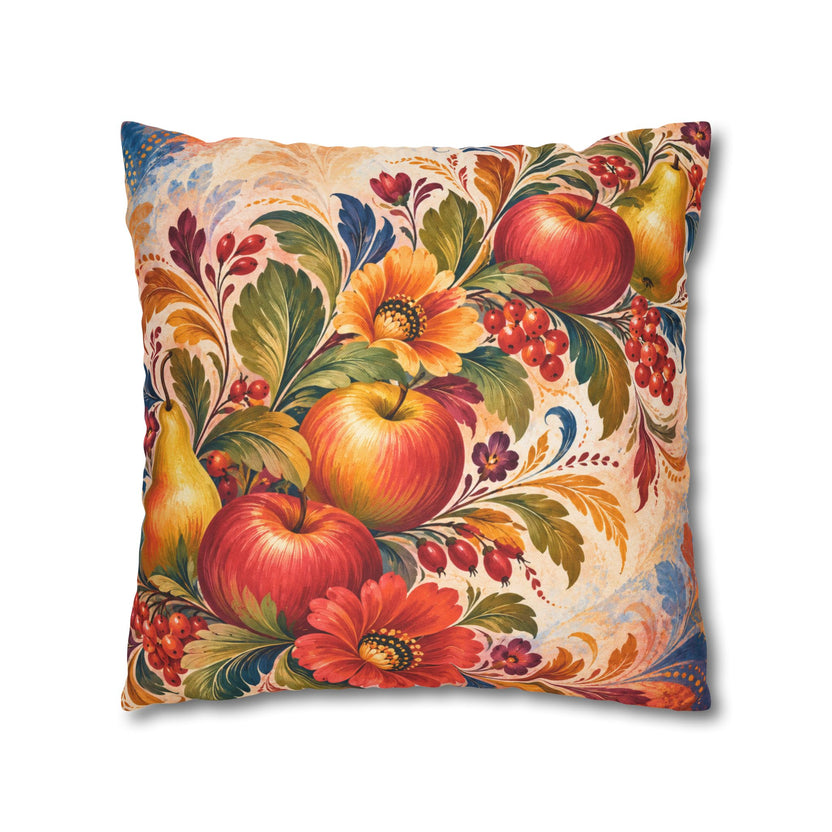 Harvest Fruit Pillow Cover | Folk Art Still Life | Traditional Decor