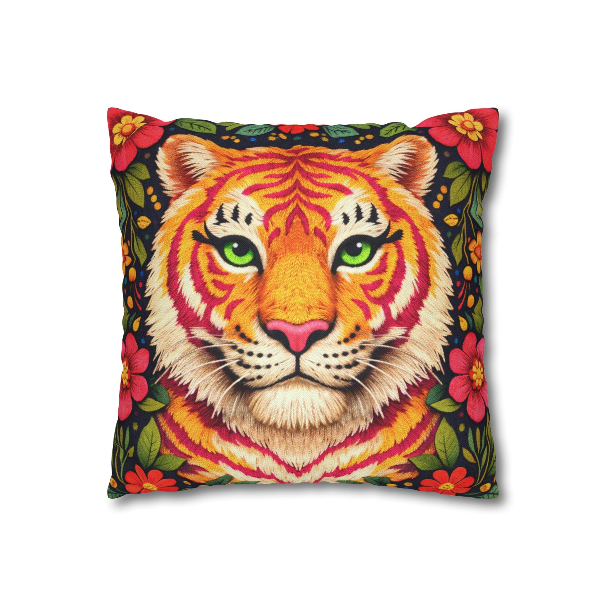Folk Art Tiger Pillow Cover – Layered Color Artwork