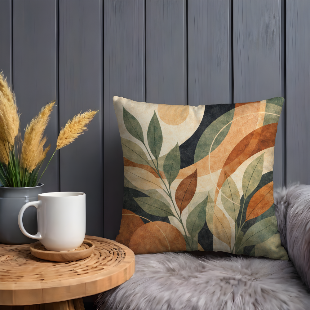 Abstract Leaves Pillow Cover | Modern Botanical Art | Warm Decor