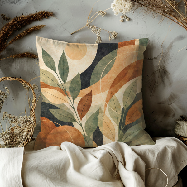 Abstract Leaves Pillow Cover – Modern Botanical Art | Warm Decor