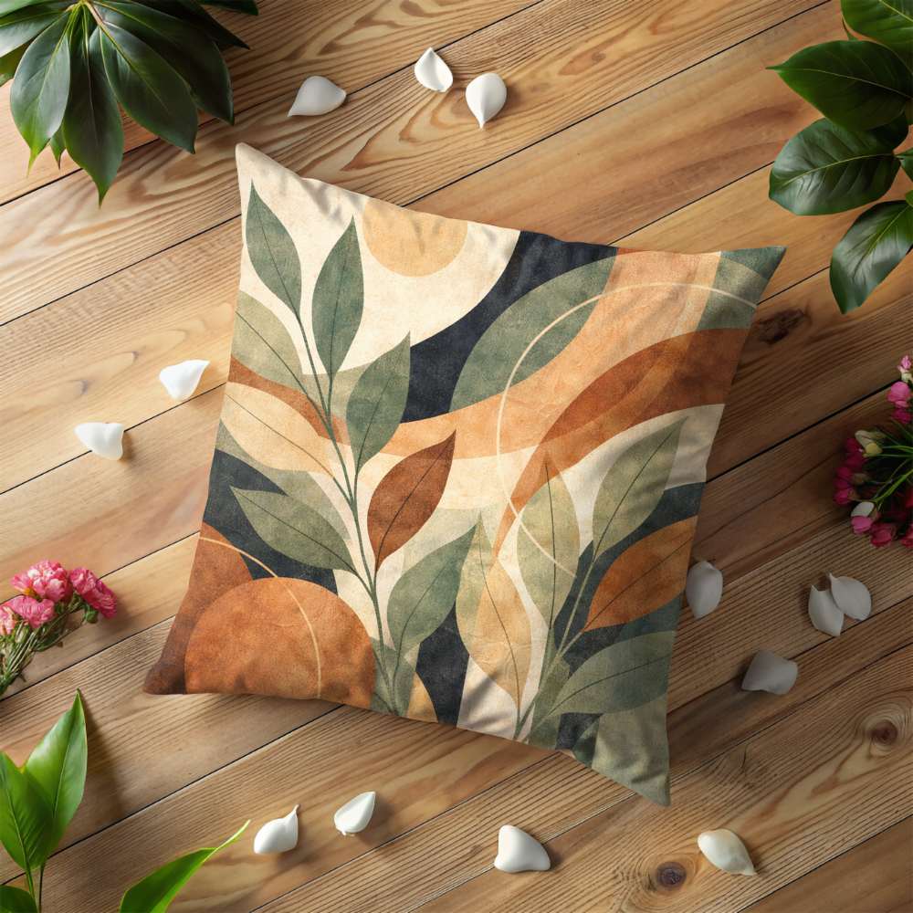 Abstract Leaves Pillow Cover | Modern Botanical Art | Warm Decor