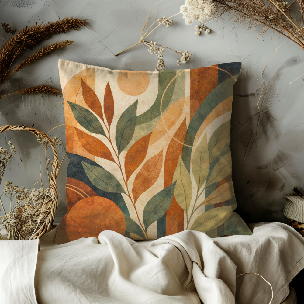 Boho Terracotta & Sage Green Abstract Leaves Pillow Cover | Modern Botanical Art | Warm Decor