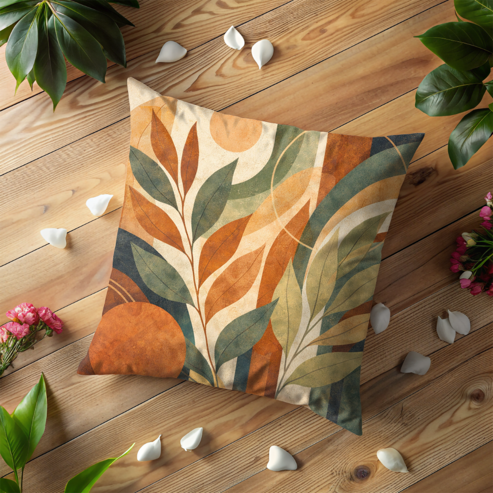 Boho Terracotta & Sage Green Abstract Leaves Pillow Cover | Modern Botanical Art | Warm Decor