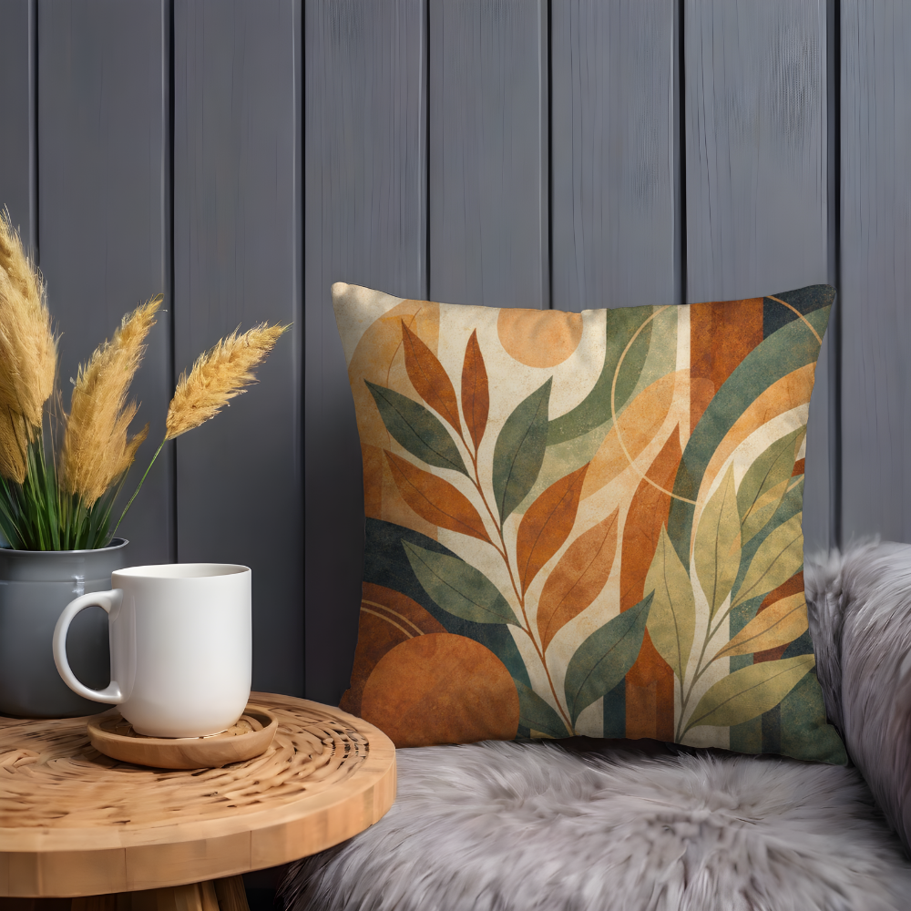 Boho Terracotta & Sage Green Abstract Leaves Pillow Cover | Modern Botanical Art | Warm Decor