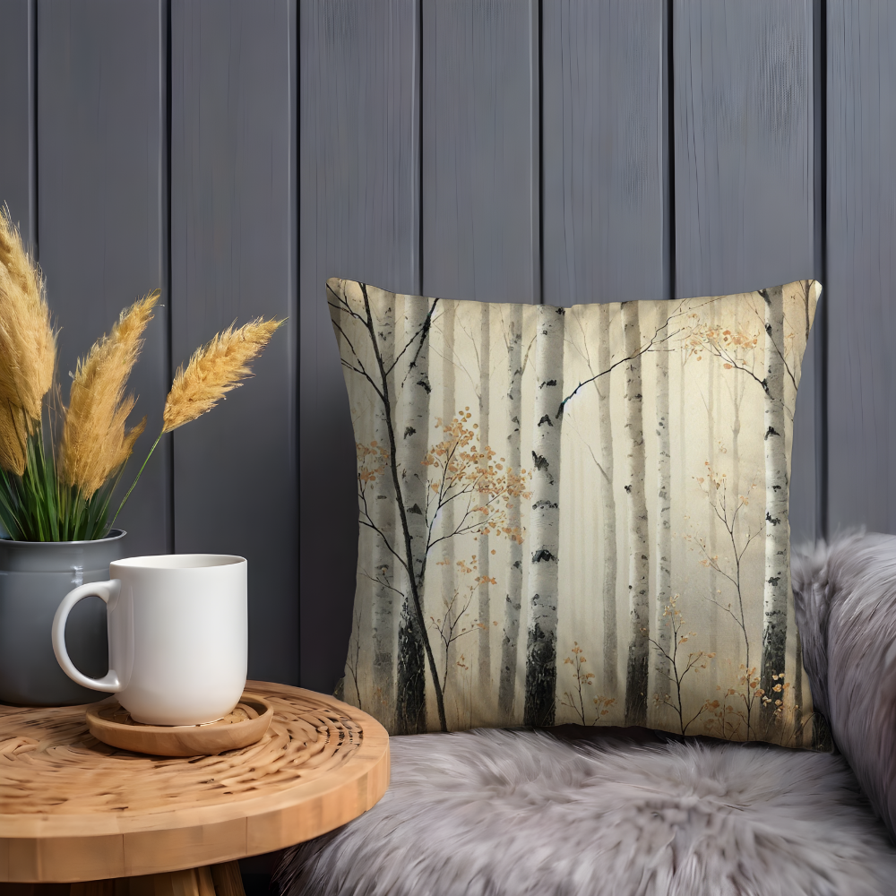 Birch Forest Pillow Cover | Misty Woodland Art | Calm Nature Decor