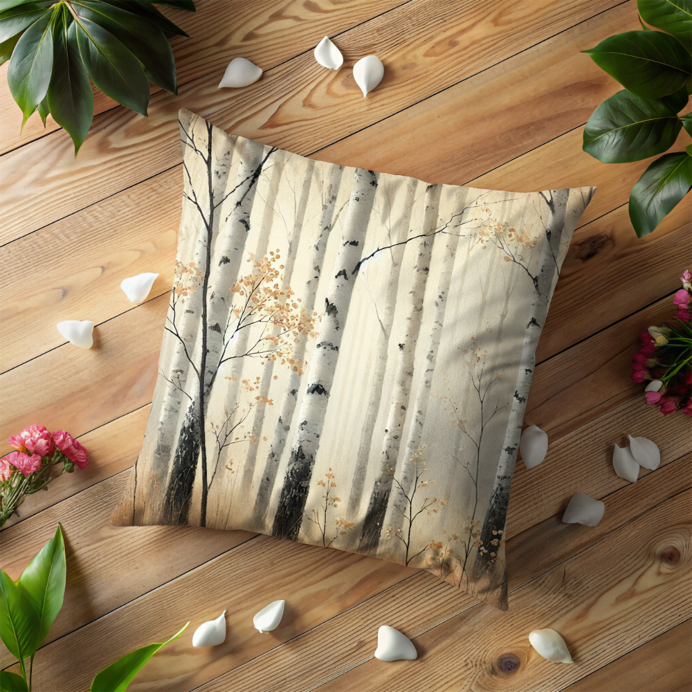 Birch Forest Pillow Cover | Misty Woodland Art | Calm Nature Decor