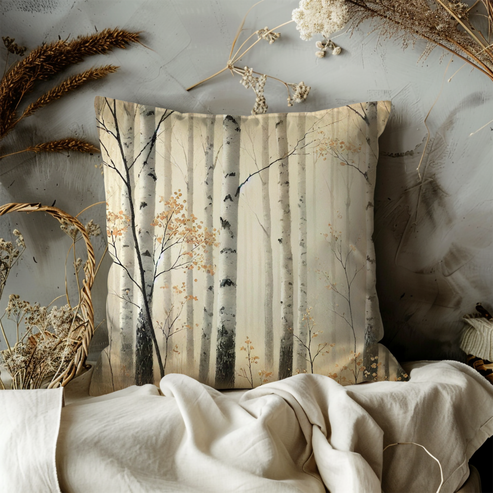 Birch Forest Pillow Cover | Misty Woodland Art | Calm Nature Decor