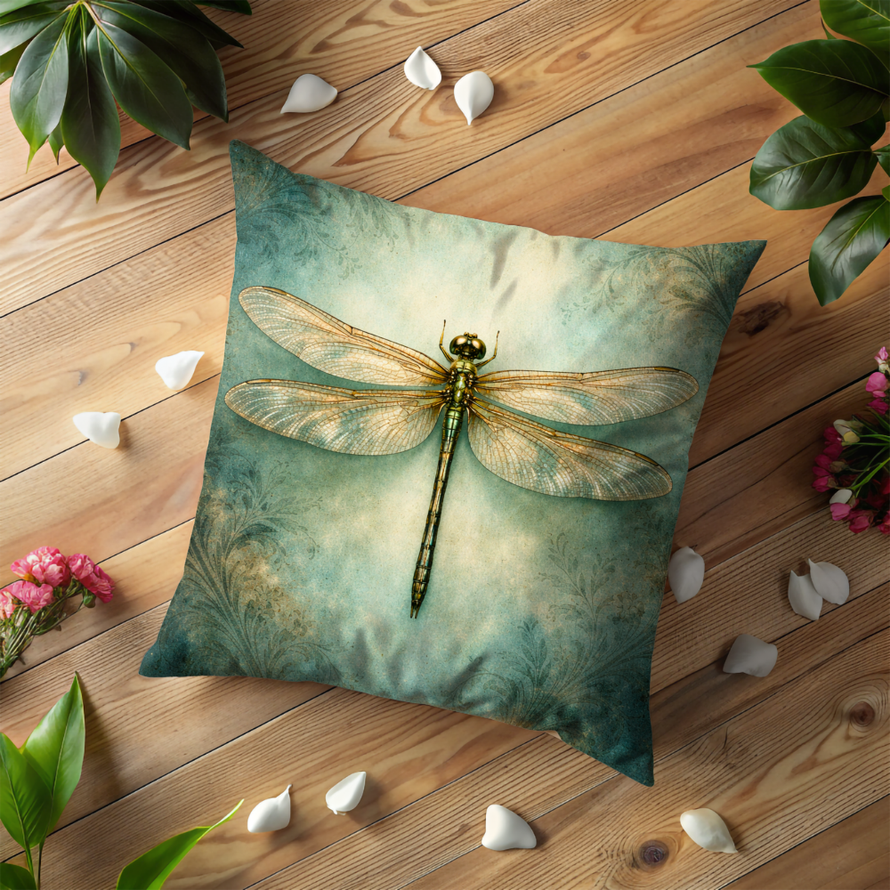 Teal Dragonfly Pillow Case | Vintage Green Dragonfly Throw Pillow Cover | Boho Insect Decor