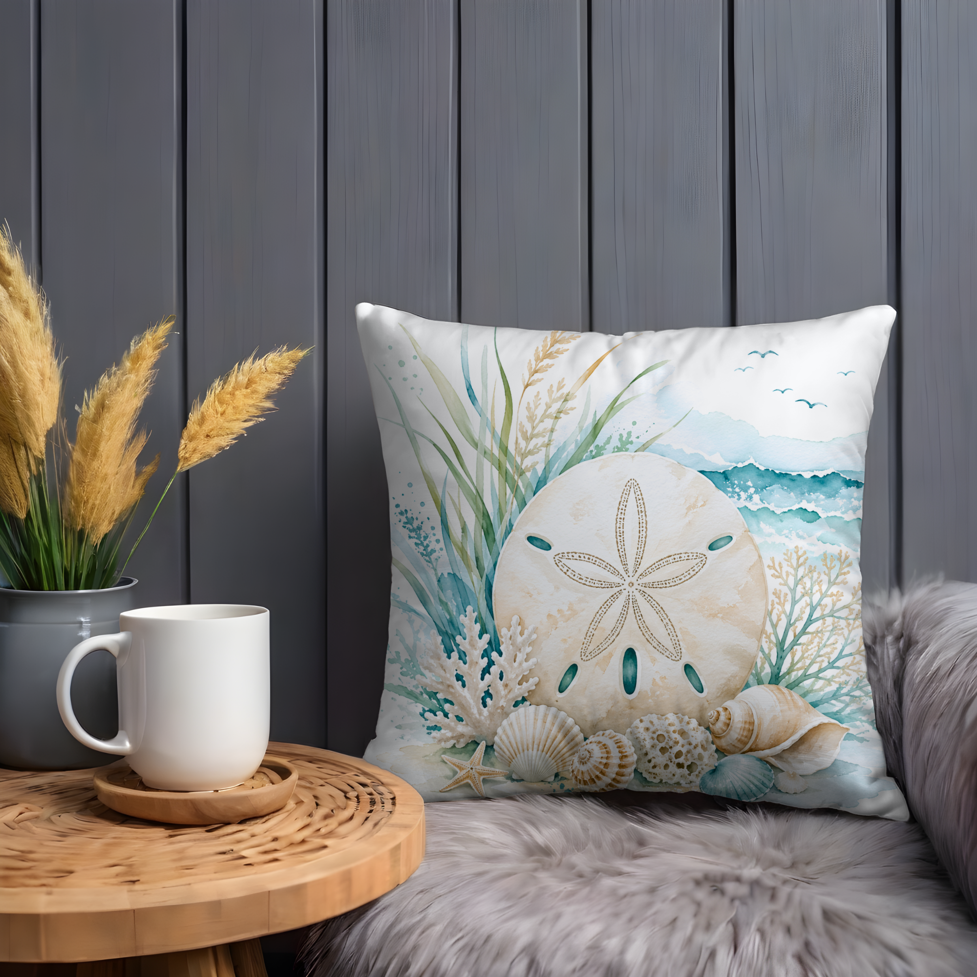 Sand Dollar Pillow Cover | Beach Seashell Throw Pillow Cover | Coastal Decor