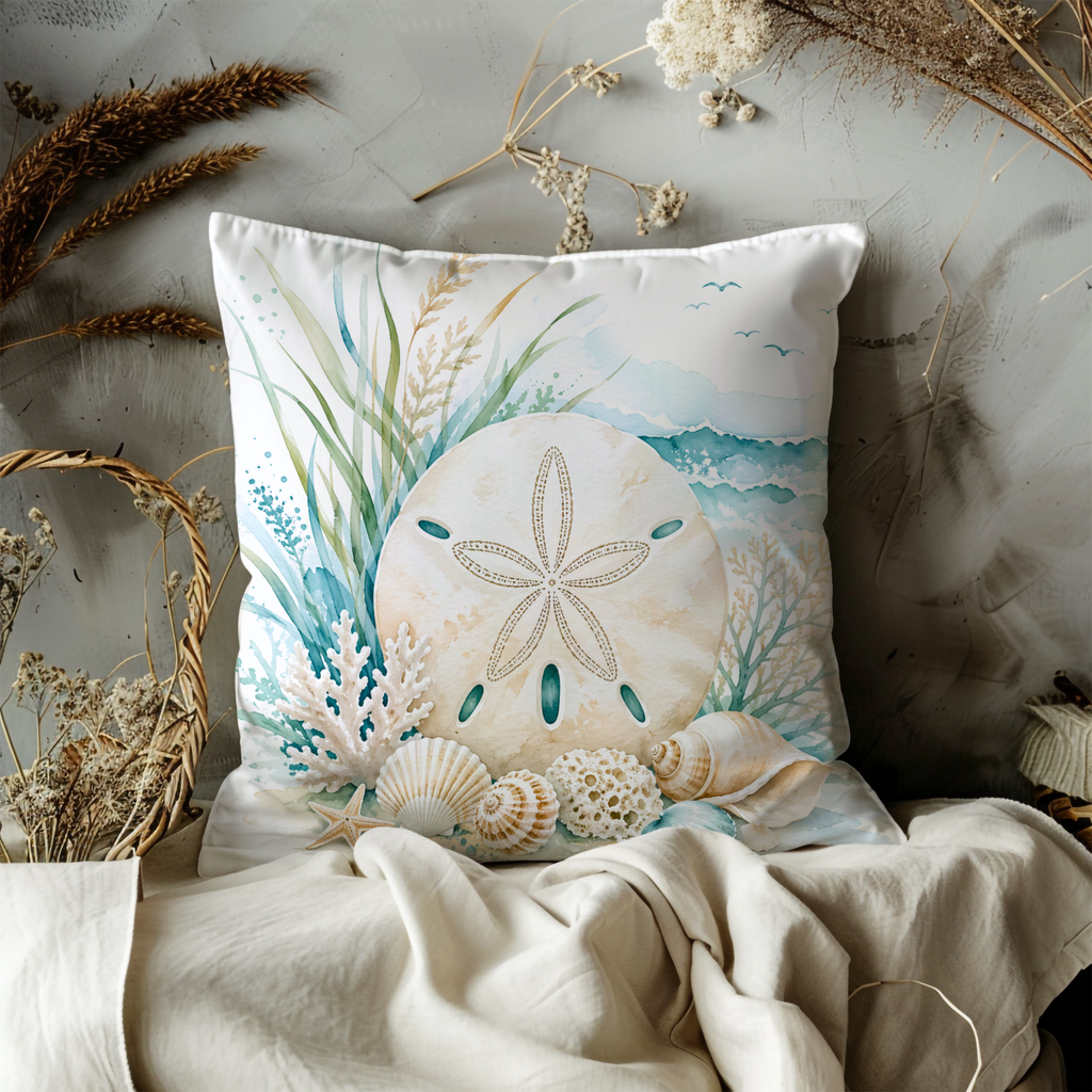 Sand Dollar Pillow Cover | Beach Seashell Throw Pillow Cover | Coastal Decor