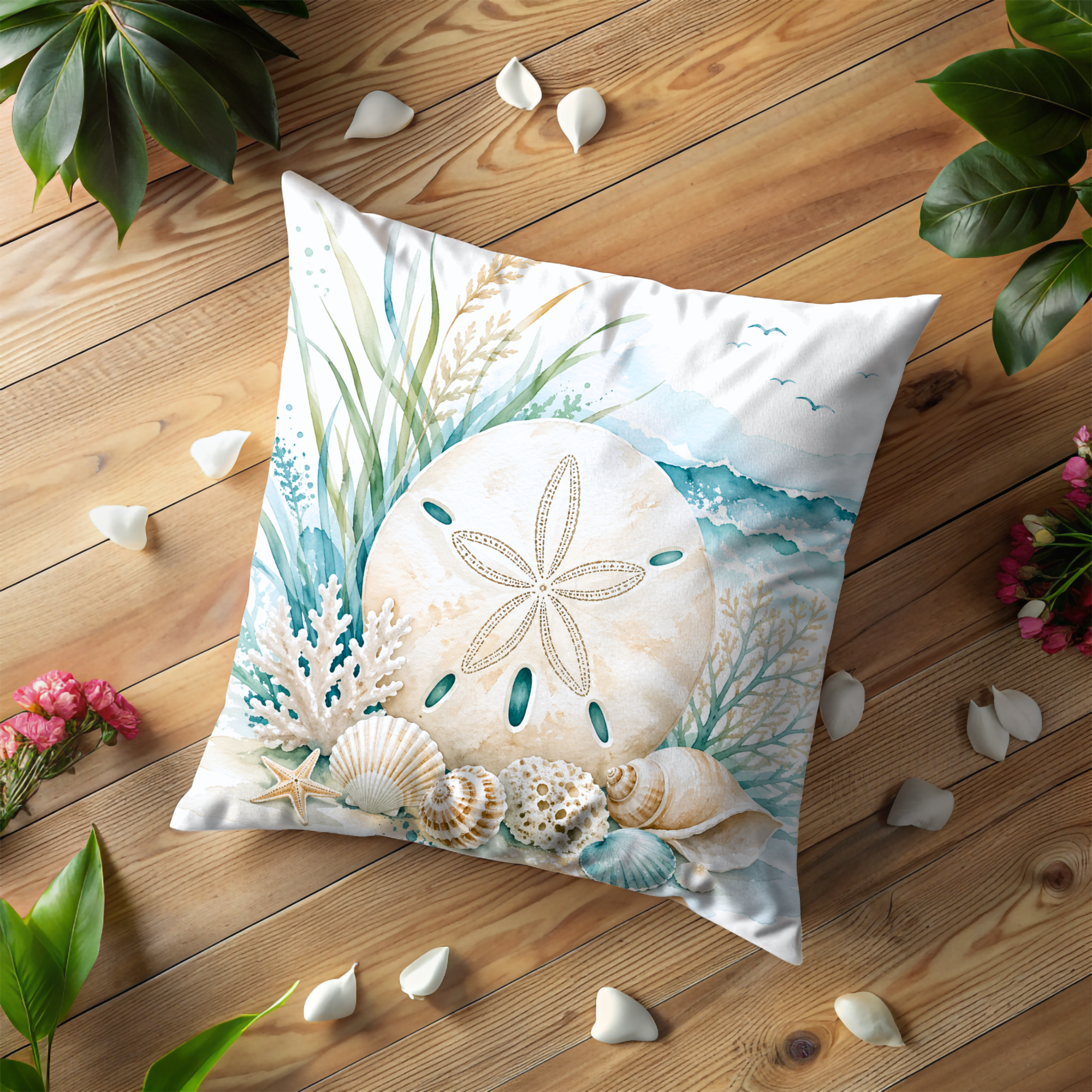 Sand Dollar Pillow Cover | Beach Seashell Throw Pillow Cover | Coastal Decor