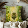 Bold Metallic Green Bee Pillow Case | Iridescent Green Bee Throw Pillow Cover | Textured Green Floral Nature Home Decor