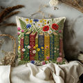 Book Lover Pillow Case, Dark Academia Library Decor, Wildflower Floral Bookshelf Cushion, Literary Gift