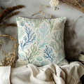 Coastal Pillow Case | Blue Green Seaweed Throw Pillow Cover | Beach Botanical Decor