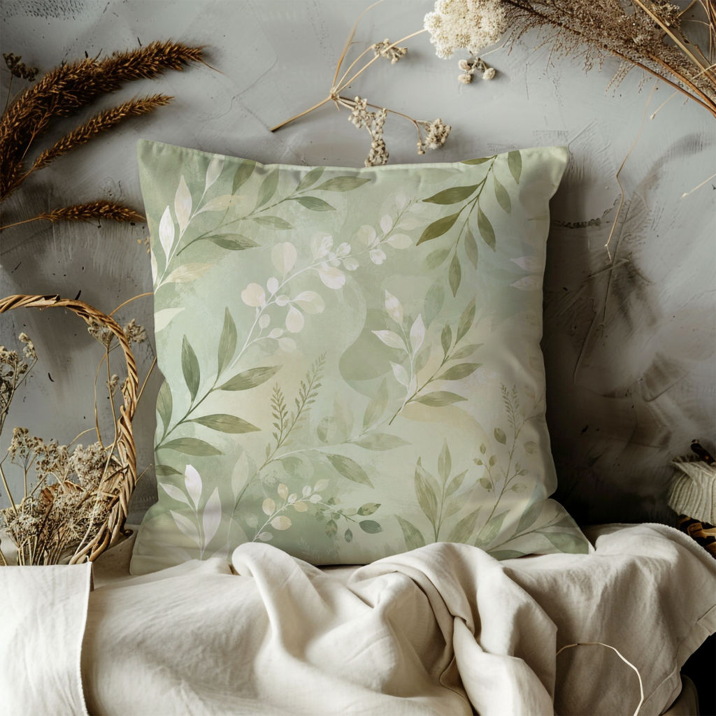 Sage Green Eucalyptus Pillow Case | Soft Botanical Leaf Throw Pillow | Calm Nature Inspired Decor