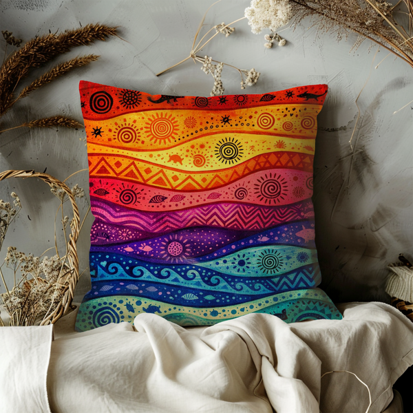 Rainbow Tribal Folk Art Pillow Cover – Home Decor