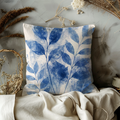 Watercolor Blue Leaf Pillow Case, Coastal Botanical Decor, Navy Leaf Cushion, Beach House Gift, Modern Foliage Art