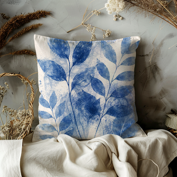Watercolor Blue Leaf Pillow Cover – Home Decor