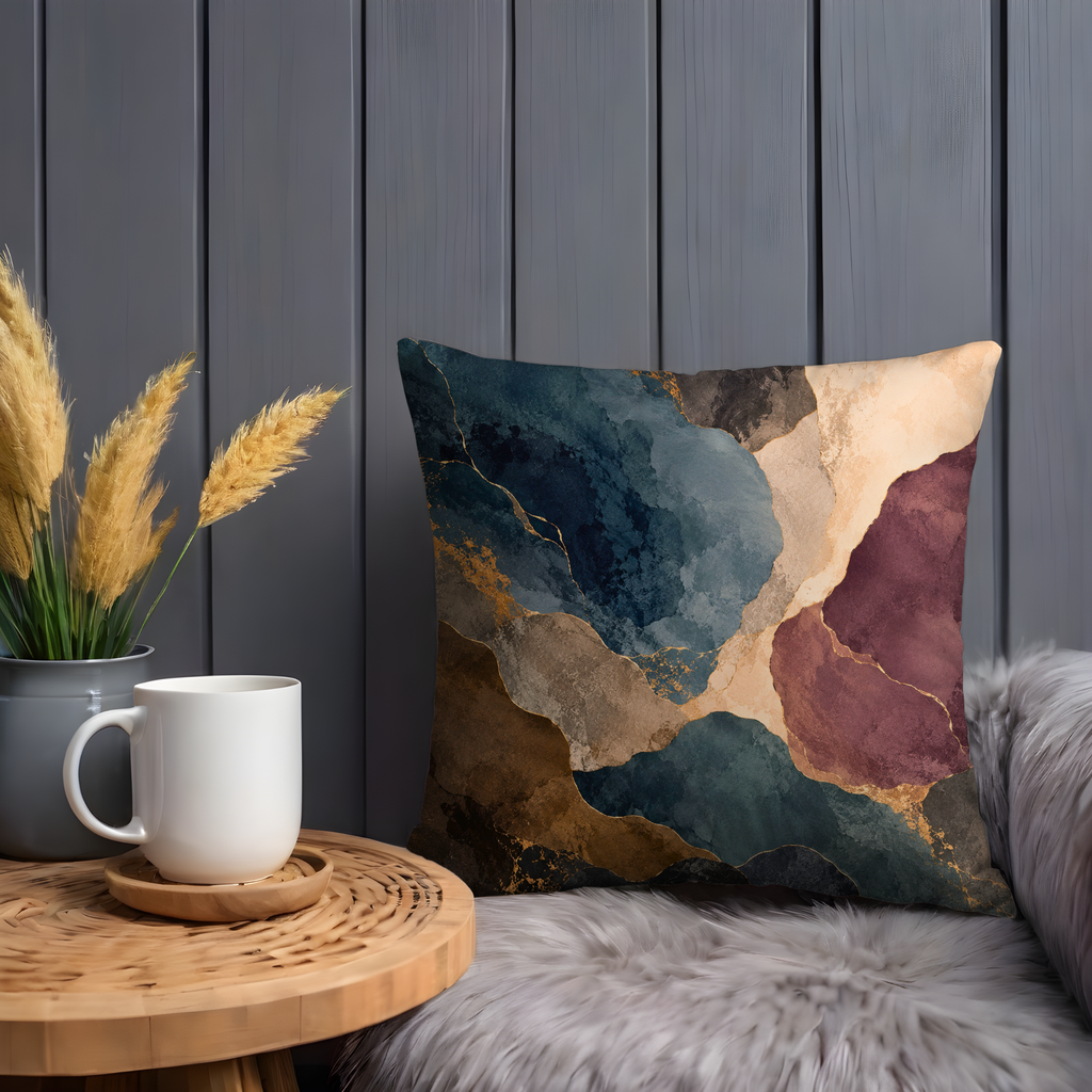 Abstract Pillow Case | Teal Gold Fluid Art Throw Pillow Cover | Modern Decor