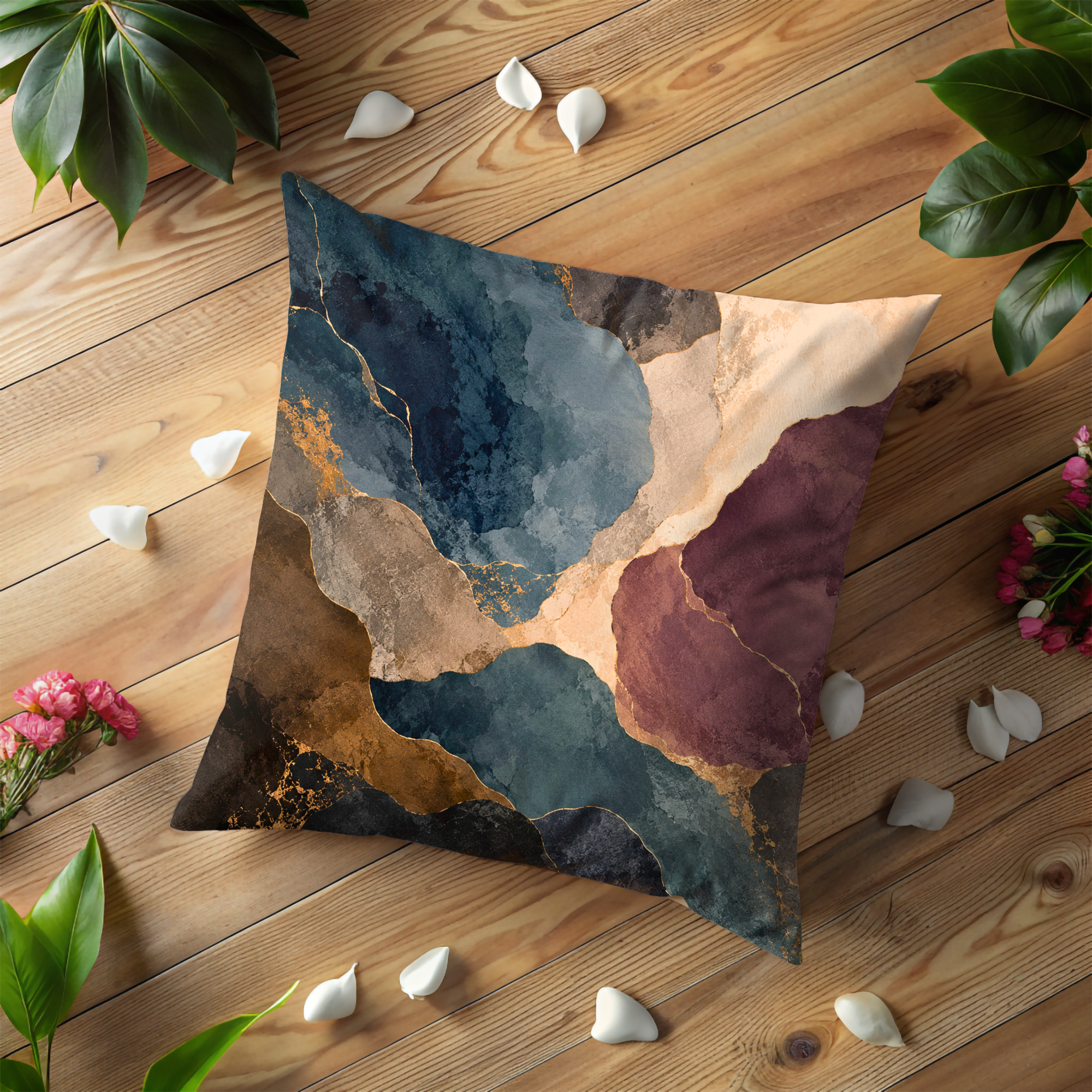 Abstract Pillow Case | Teal Gold Fluid Art Throw Pillow Cover | Modern Decor
