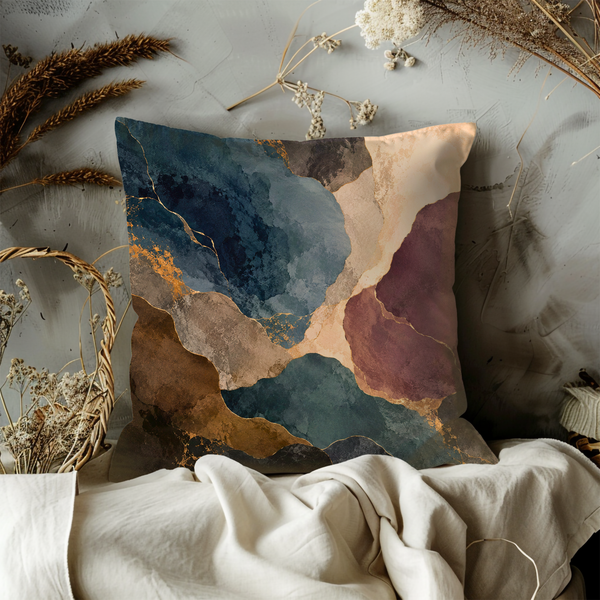 Abstract Pillow Cover – Teal Gold Fluid Art  Cover | Modern Decor