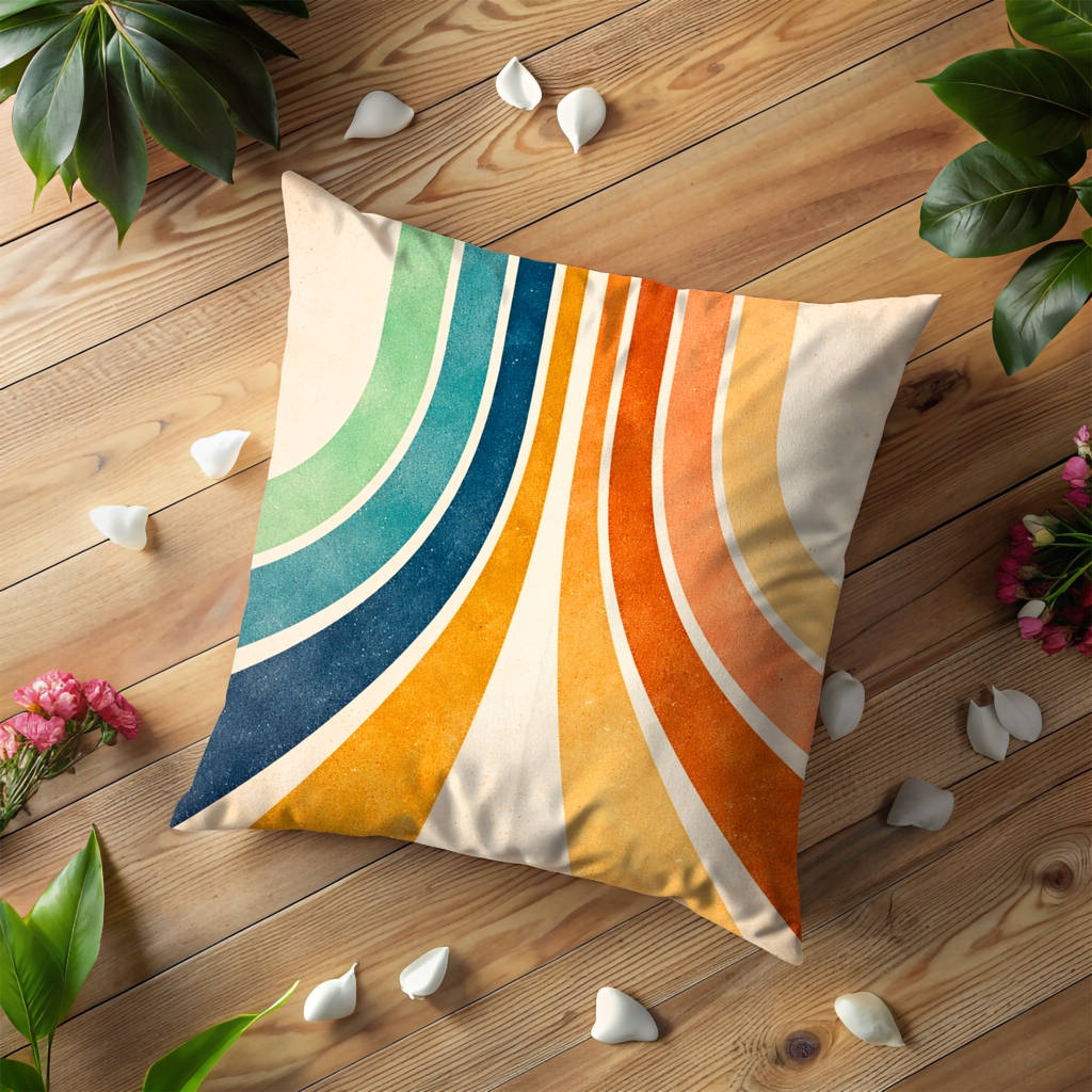 Rainbow Wavy Stripe Pillow Case | Retro Colorful Abstract Throw Pillow Cover | Boho Decor