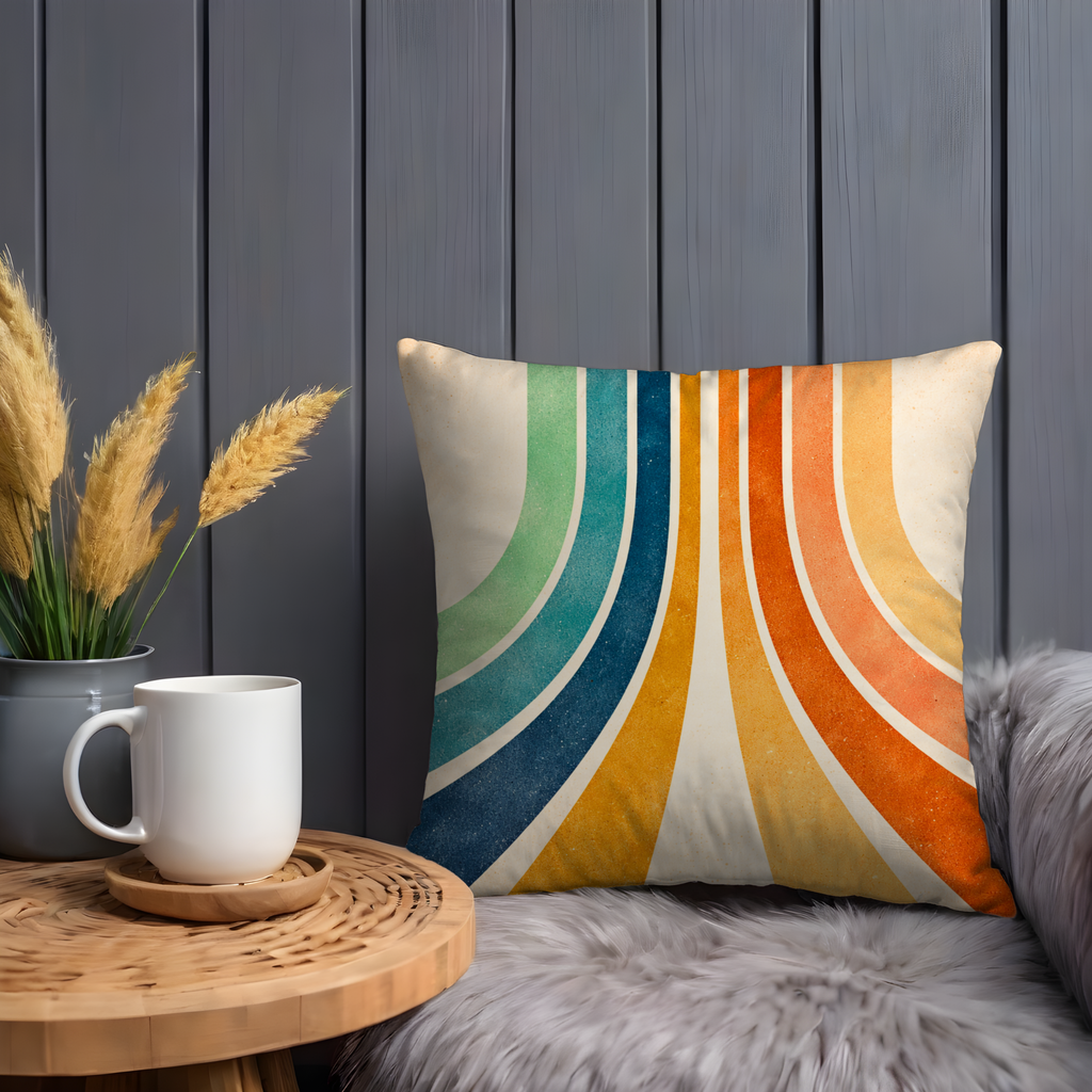 Rainbow Wavy Stripe Pillow Case | Retro Colorful Abstract Throw Pillow Cover | Boho Decor