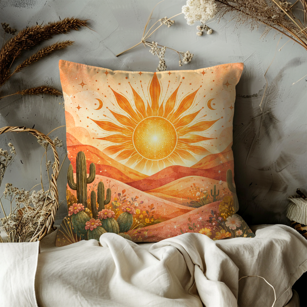Mystical Desert Sun Pillow Cover – Home Decor