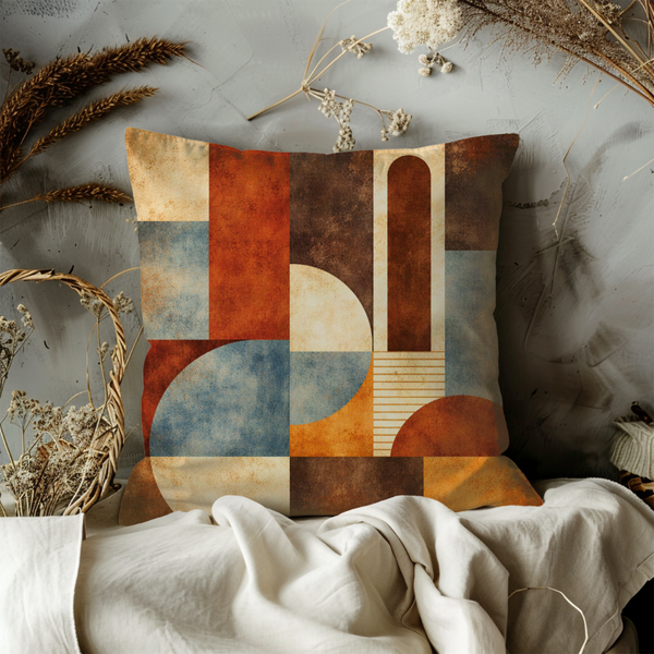 Abstract Geometric Pillow Cover – Earth Tone Boho Shapes  Cover | Modern Rustic Decor