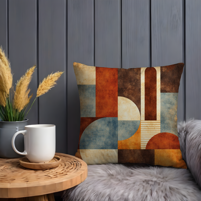 Abstract Geometric Pillow Cover – Earth Tone Boho Shapes  Cover | Modern Rustic Decor