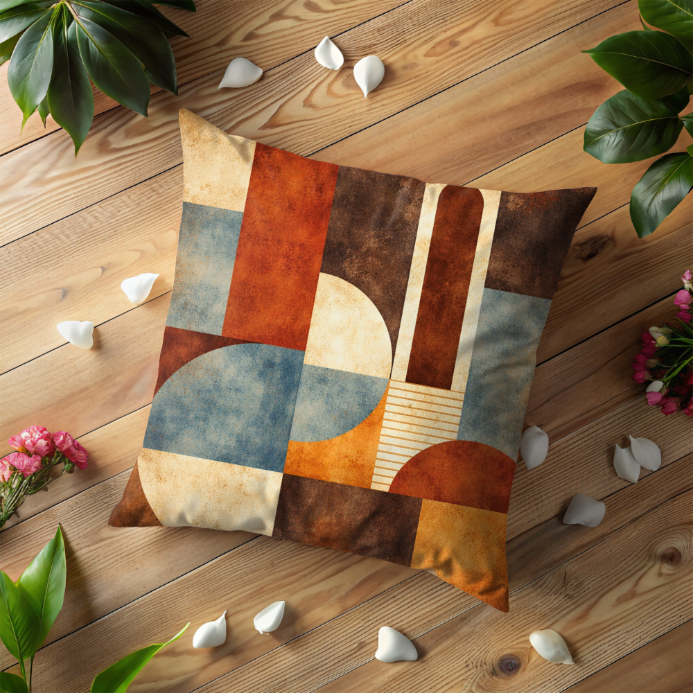 Abstract Geometric Pillow Case | Earth Tone Boho Shapes Throw Pillow Cover | Modern Rustic Decor