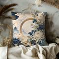 Chinoiserie Chrysanthemum Pillow Case | Blue White Floral Moon Gate Throw Pillow Cover | Elegant Asian Decor